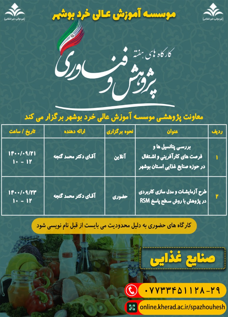 کارگاه های هفته پژوهش و فناوری - صنایع غذایی کارگاه های هفته پژوهش و فناوری - صنایع غذایی