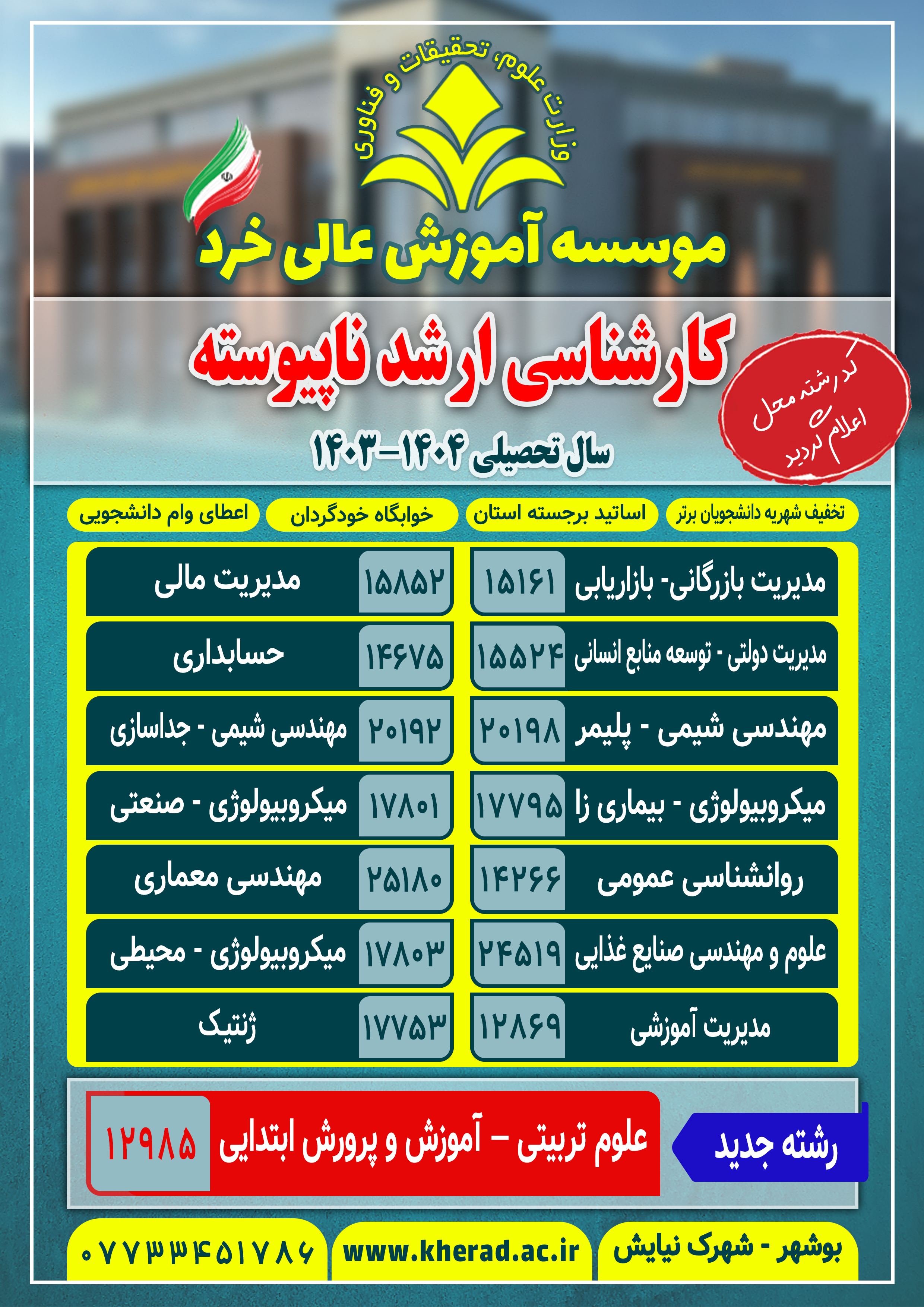 اعلام نتایج اولیه کنکور کارشناسی ارشد 1404-1403 کد رشته محل